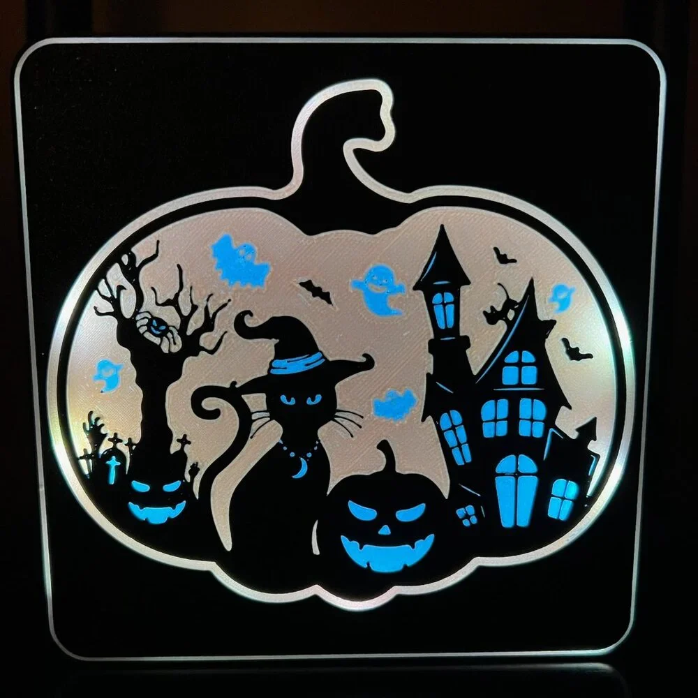 Halloween LED Pumpkin Light Box Remote Color Changing Cat Haunted House Decor